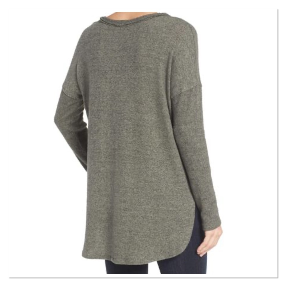 BOBEAU Olive Green Rib Sleeves Cozy Knit Plush Top